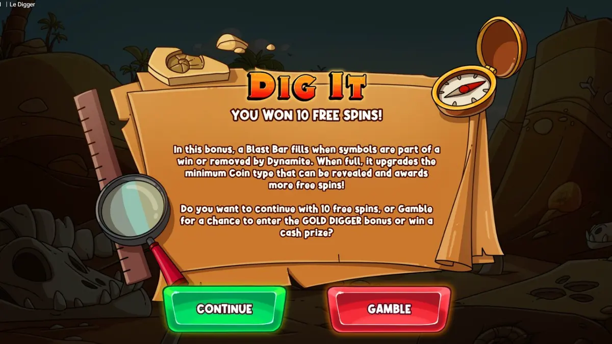 Smokey si rakun dalam permainan slot Le Digger dengan latar belakang gurun pertambangan.