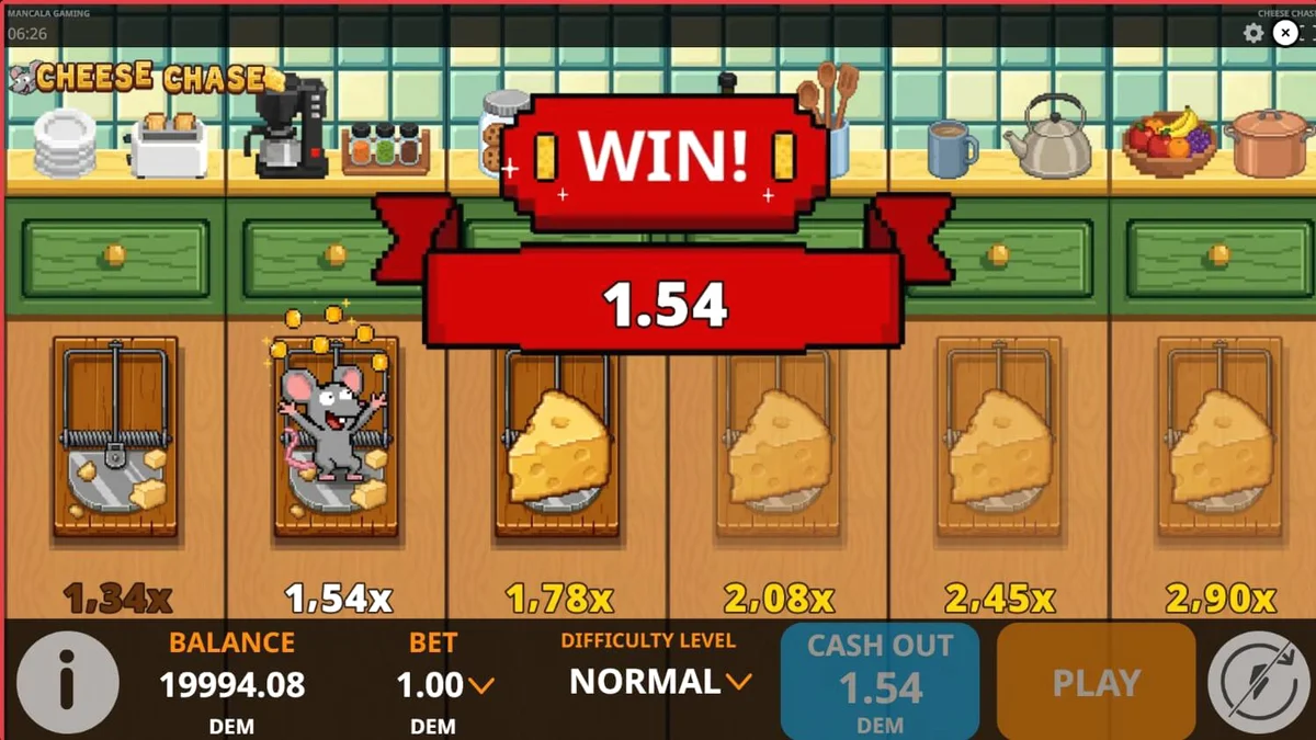 Tampilan visual retro 8-bit dari game Cheese Chase