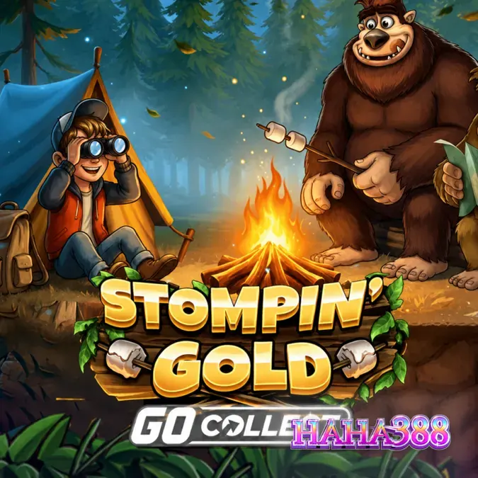 Tampilan visual slot Stompin’ Gold dengan tema petualangan hutan Bigfoot