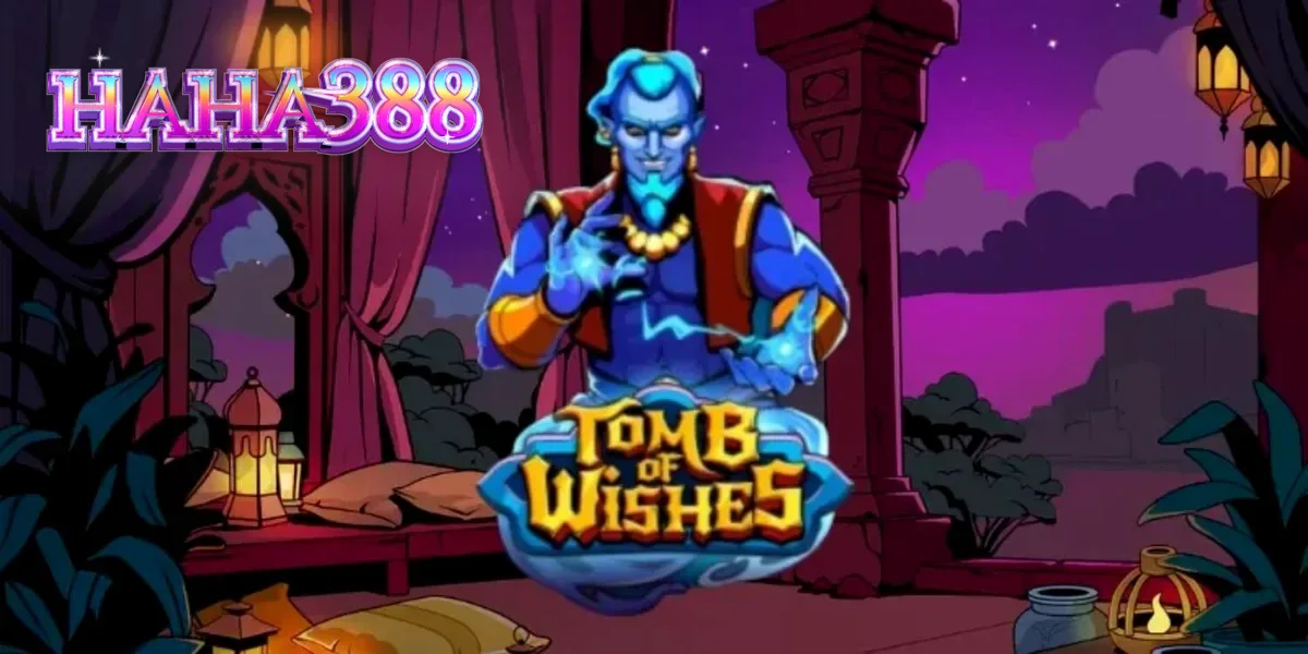 Tampilan visual slot Tomb of Wishes dengan latar belakang ruang harta karun Arabian